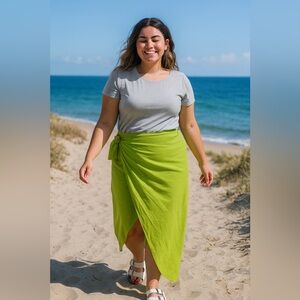 Vibrant Tropical Green Wrap Skirt- Women’s Size 1X by Like An Angel